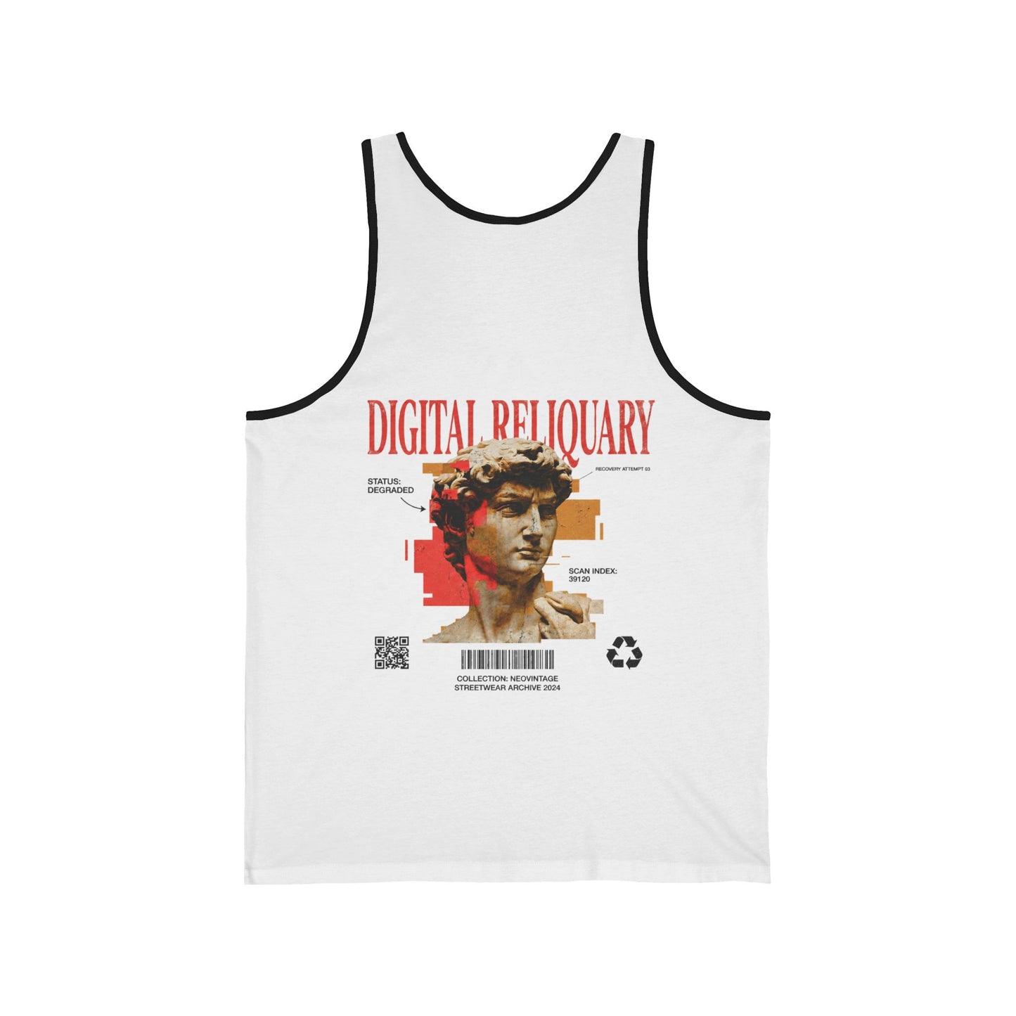 Digital Reliquary Tank Top — Retro Statue Graphic Aesthetic
