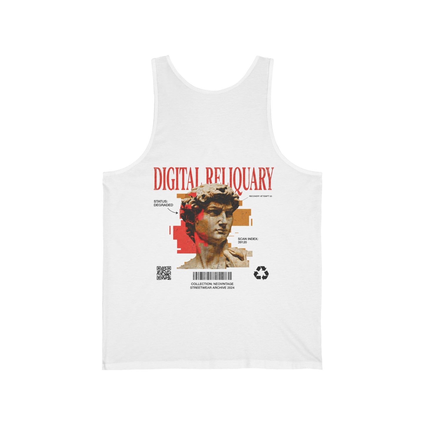 Digital Reliquary Tank Top — Retro Statue Graphic Aesthetic