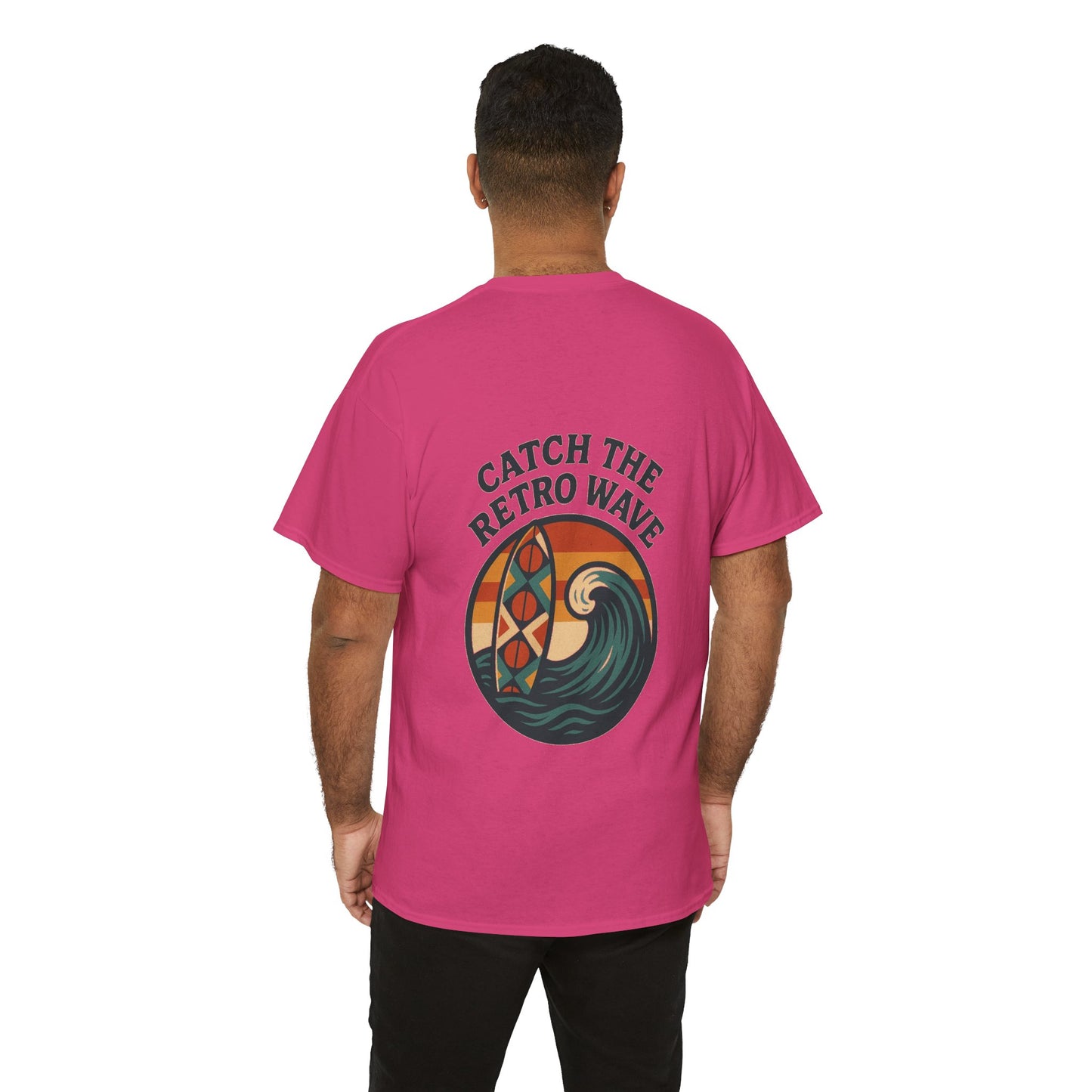 Catch the Retro Wave Unisex Heavy Cotton Tee, Vintage Surf T-Shirt, Summer Style, Beach Apparel, Gift for Surfer, Ocean Lover