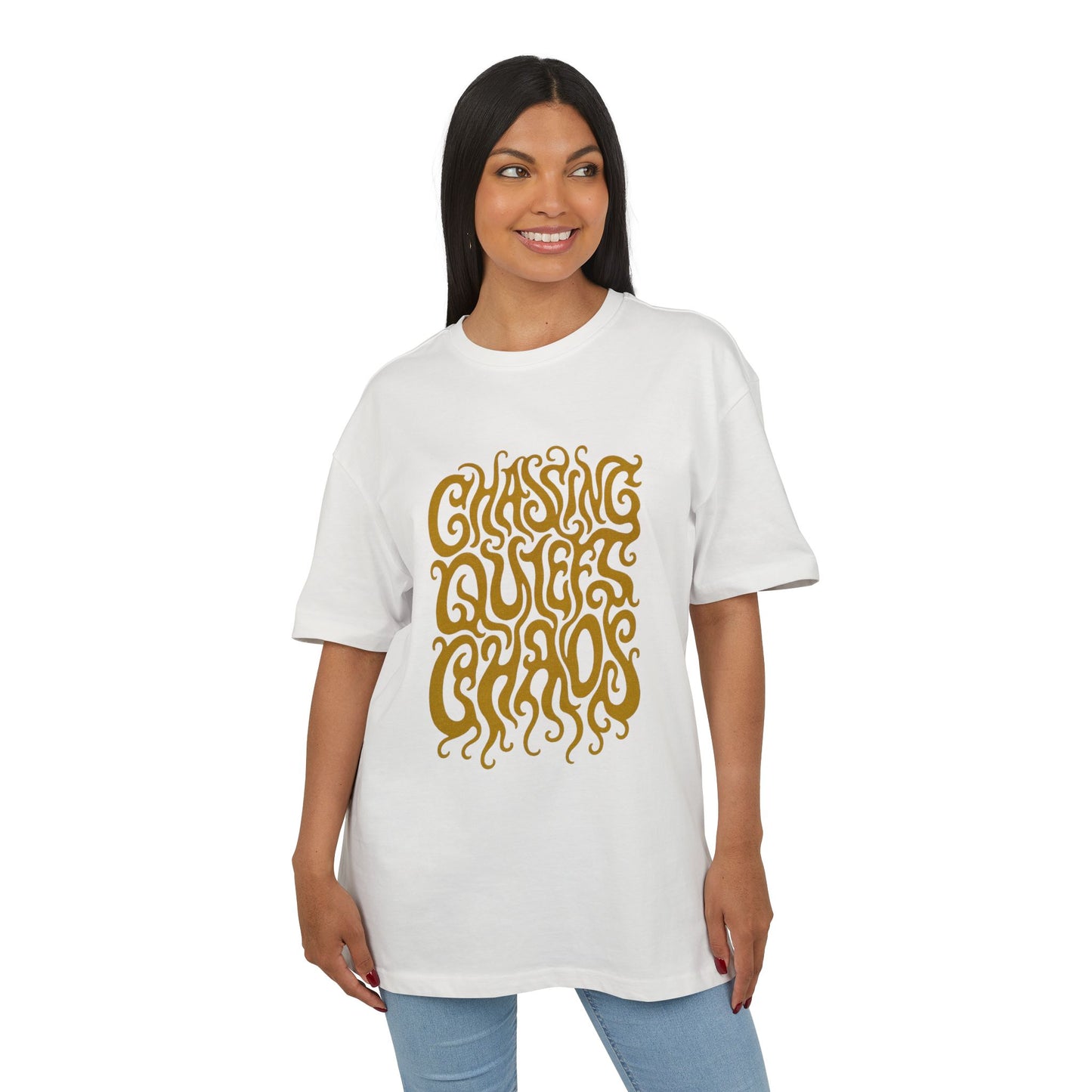 Chasing Quiet Chaos Unisex Oversize Tee, Relaxed Fit Graphic T-Shirt, Casual Streetwear, Gift for Peace Seekers, Summer Essentials