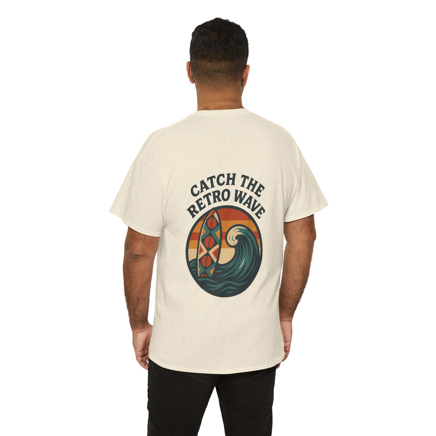 Catch the Retro Wave Unisex Heavy Cotton Tee, Vintage Surf T-Shirt, Summer Style, Beach Apparel, Gift for Surfer, Ocean Lover