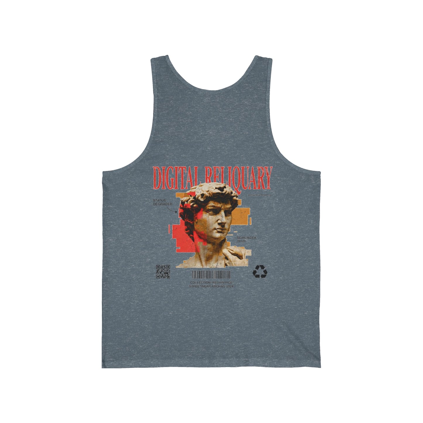 Digital Reliquary Tank Top — Retro Statue Graphic Aesthetic