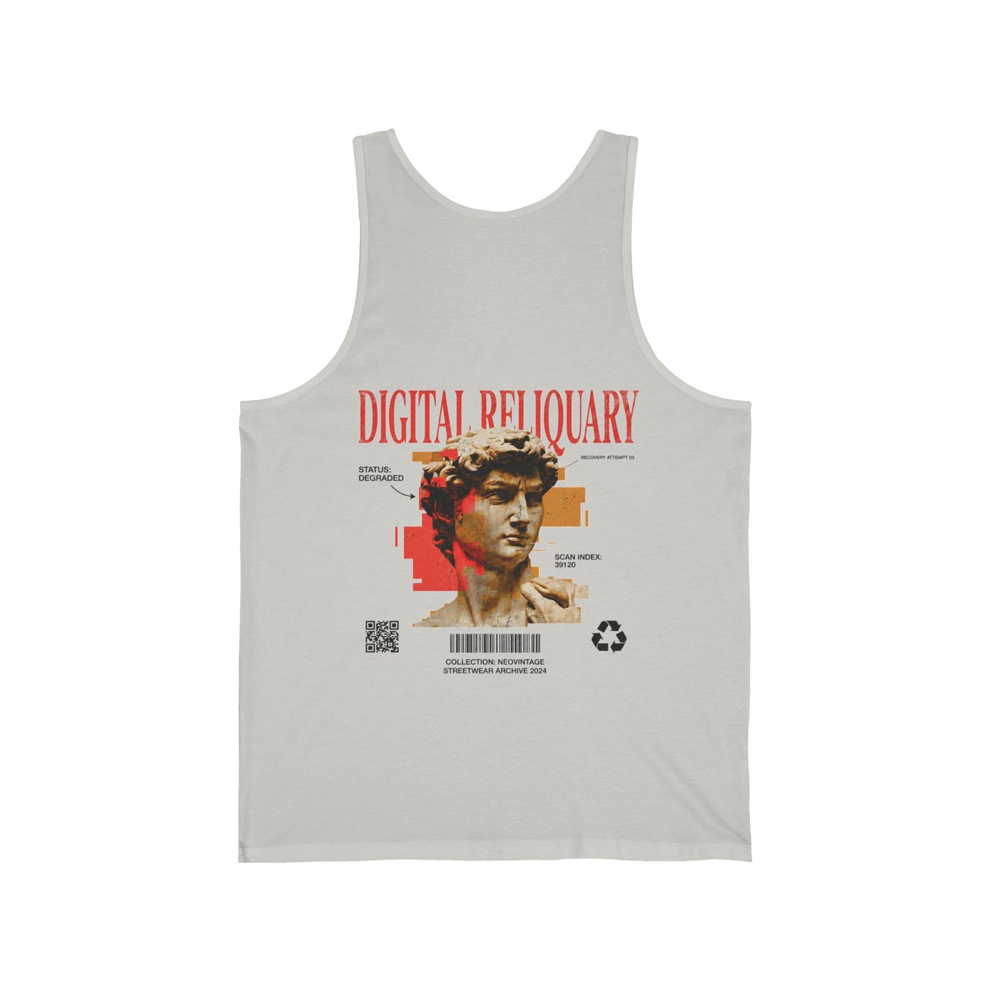 Digital Reliquary Tank Top — Retro Statue Graphic Aesthetic