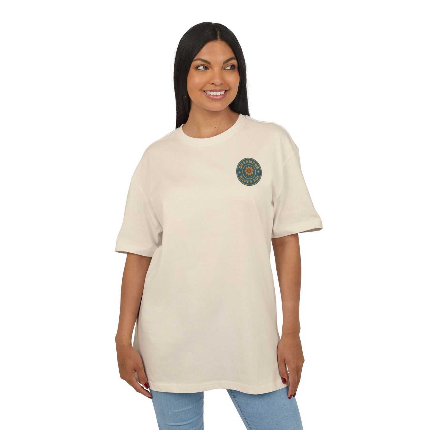 Dreamers Never Age Unisex Oversized Tee, Astronaut T-Shirt, Retro Space Shirt, Cool Graphic Top, Unique Gift for Space Lovers