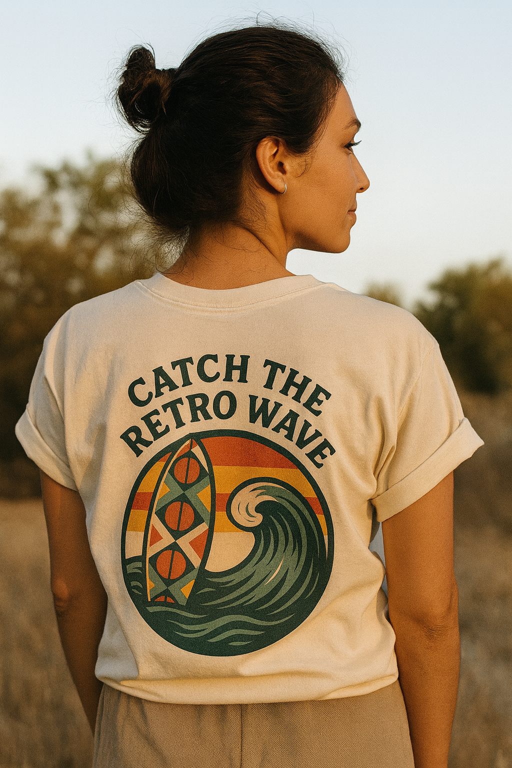 Catch the Retro Wave Unisex Heavy Cotton Tee, Vintage Surf T-Shirt, Summer Style, Beach Apparel, Gift for Surfer, Ocean Lover