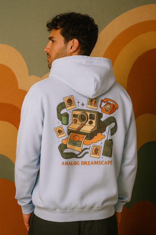 Retro Analog Dreamscape Hoodie, Cozy Unisex Sweatshirt, Gift for Photography Lovers, Casual Streetwear, Perfect for Fall and Winter