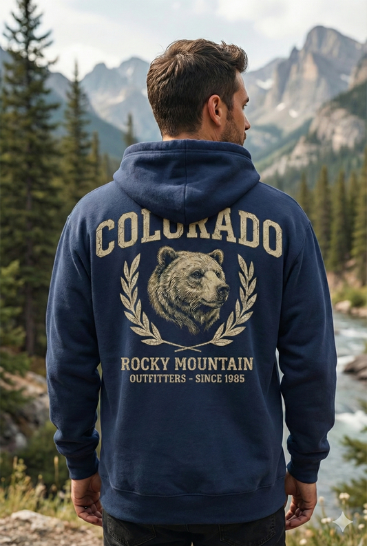Colorado Bear College Hoodie — Rocky Mountain Vintage Campus Sweatshirt