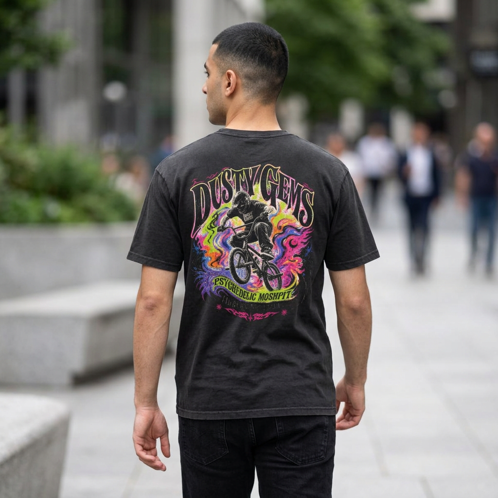Graphic Tee - Dusty Gems BMX Acid Wash Oversized T-Shirt