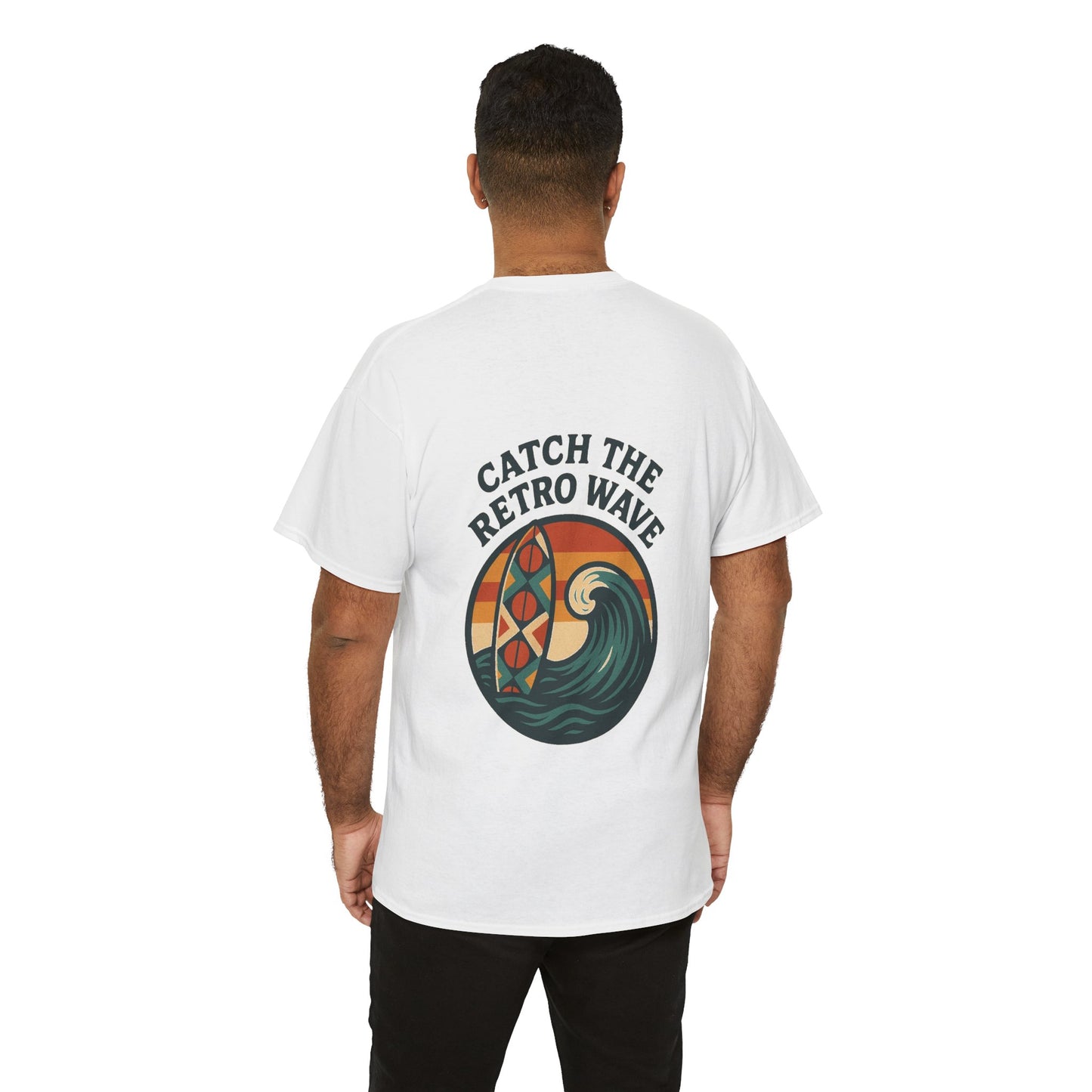 Catch the Retro Wave Unisex Heavy Cotton Tee, Vintage Surf T-Shirt, Summer Style, Beach Apparel, Gift for Surfer, Ocean Lover