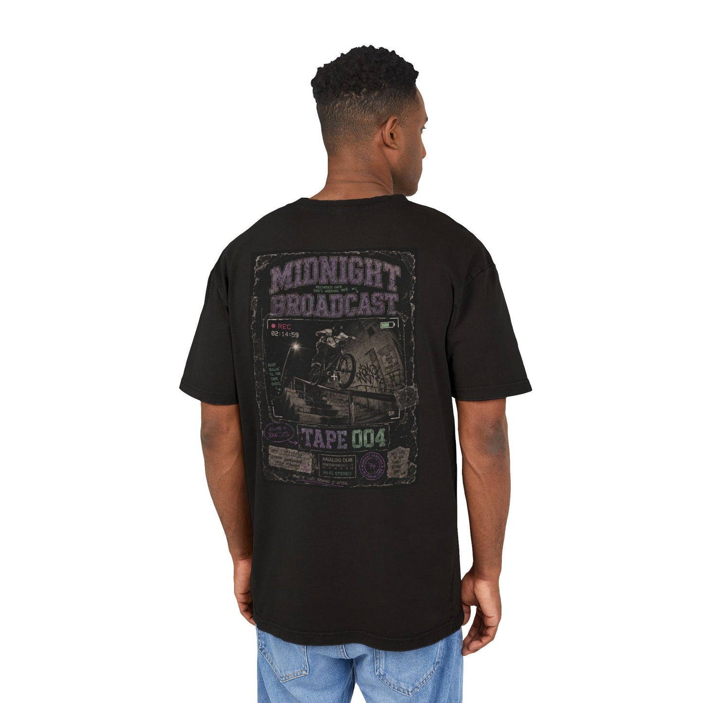 Midnight Broadcast Acid-Wash Tee — Vintage Horror Tape Graphic
