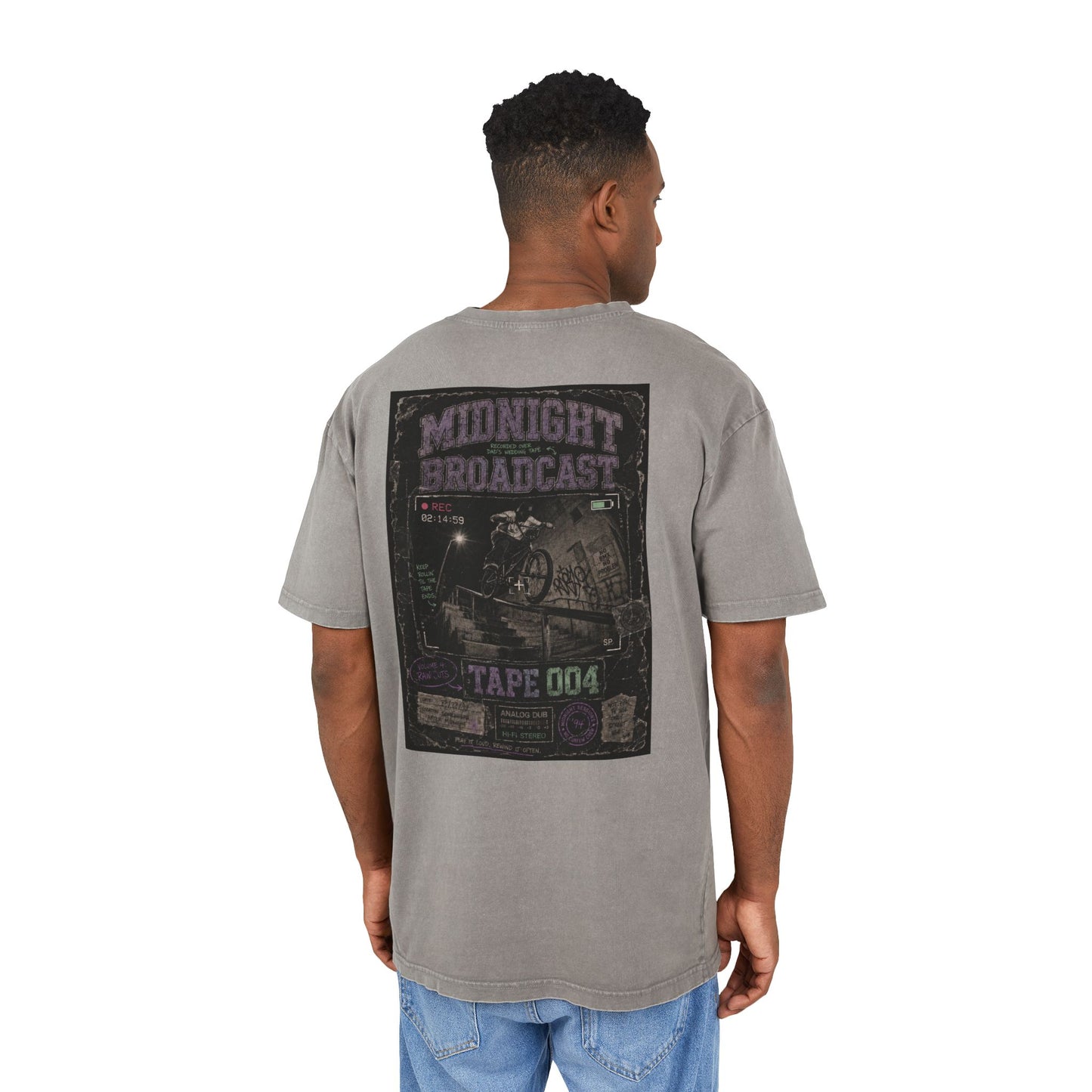 Midnight Broadcast Acid-Wash Tee — Vintage Horror Tape Graphic